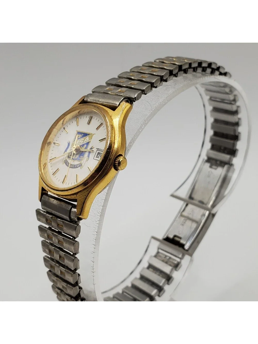 Hamilton 7j TSA Quartz Watch Women 22mm White Date Dial Stretch Band New Battery